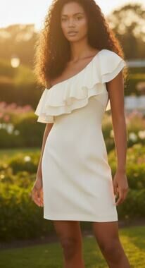 Marley Cream One-Shoulder Ruffle Cocktail Mini Dress size Small